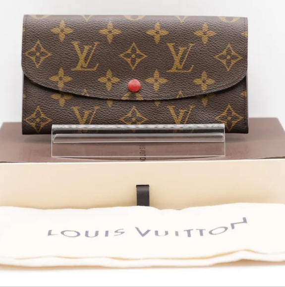 Louis Vuitton Brown and Gold Monogram Sarah Emily Long Wallet Red Button - Picture 1 of 10